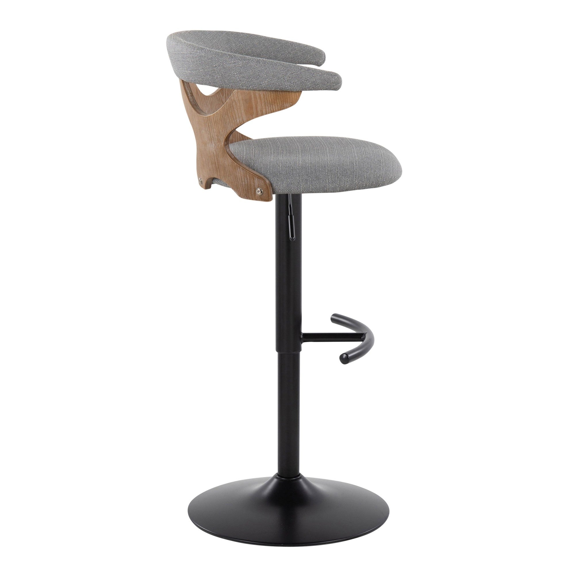 Gardenia Adjustable Barstool - Set of 2 - Whitewashed Wood, Black Metal, Light Grey Fabric