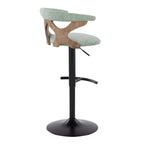Gardenia Adjustable Barstool - Set of 2 - Whitewashed Wood, Black Metal, Seafoam Green Fabric