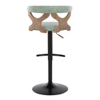 Gardenia Adjustable Barstool - Set of 2 - Whitewashed Wood, Black Metal, Seafoam Green Fabric