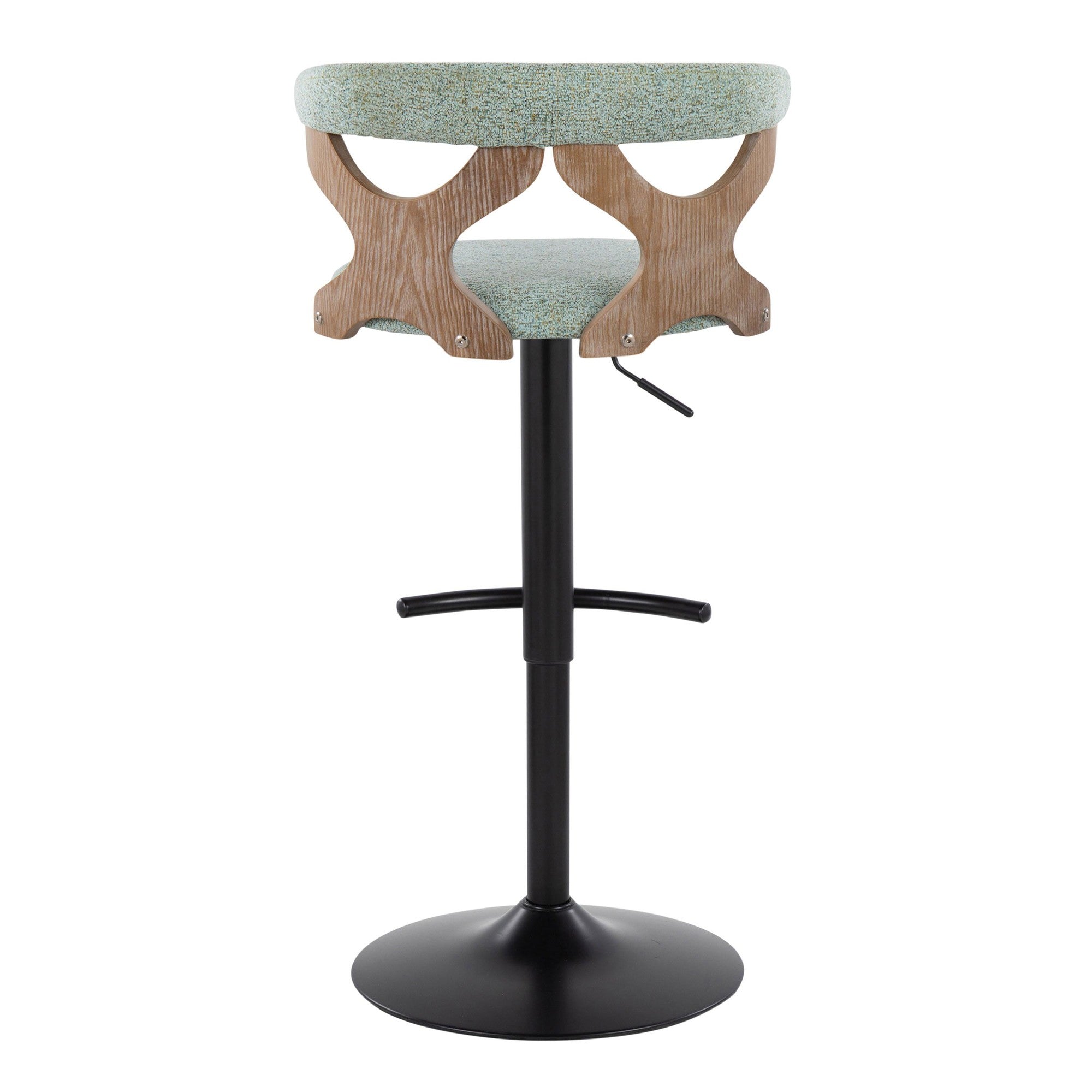 Gardenia Adjustable Barstool - Set of 2 - Whitewashed Wood, Black Metal, Seafoam Green Fabric
