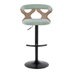 Gardenia Adjustable Barstool - Set of 2 - Whitewashed Wood, Black Metal, Seafoam Green Fabric