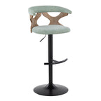 Gardenia Adjustable Barstool - Set of 2 - Whitewashed Wood, Black Metal, Seafoam Green Fabric