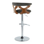 Gardenia Adjustable Barstool - Set of 2 - Chrome Metal, Walnut Wood, Charcoal Fabric
