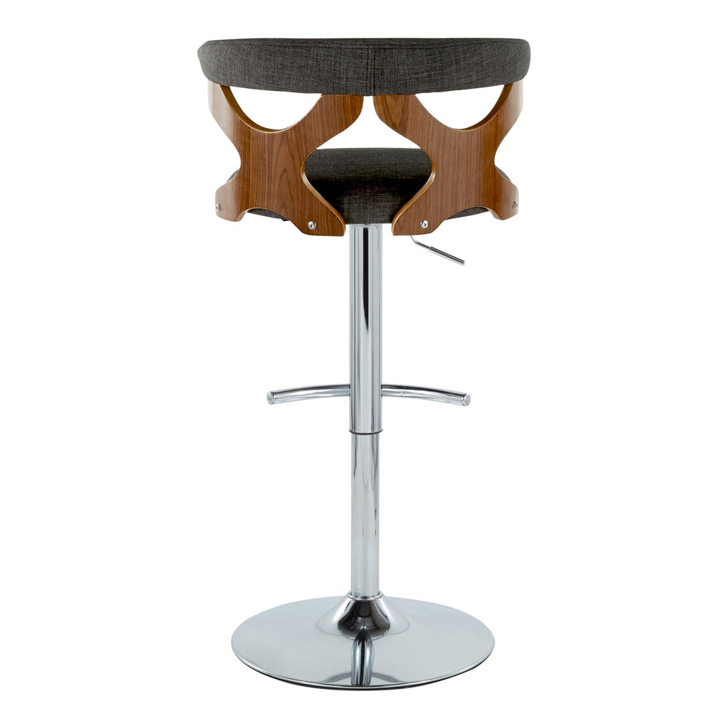 Gardenia Adjustable Barstool - Set of 2 - Chrome Metal, Walnut Wood, Charcoal Fabric