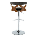 Gardenia Adjustable Barstool - Set of 2 - Chrome Metal, Walnut Wood, Charcoal Fabric