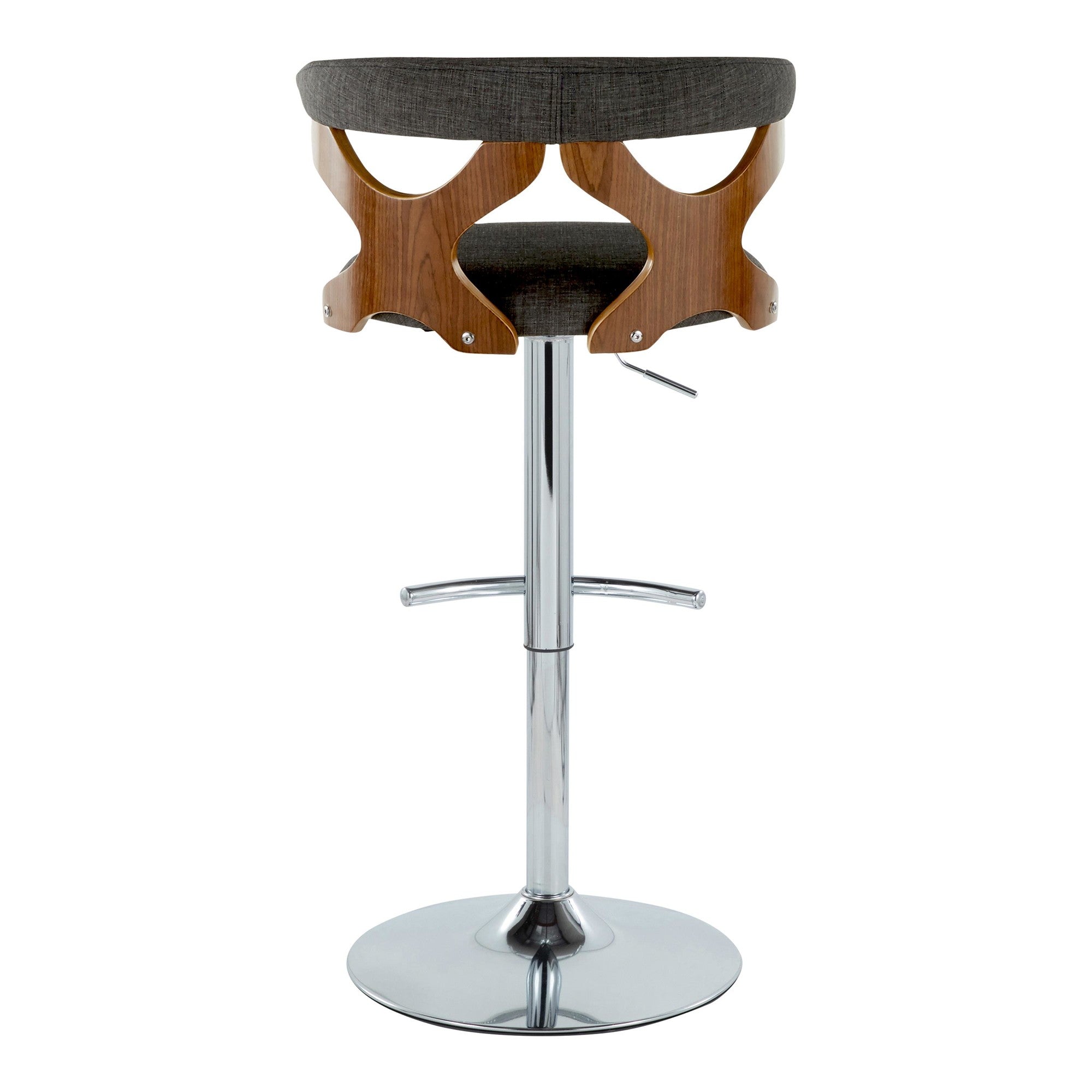 Gardenia Adjustable Barstool - Set of 2 - Chrome Metal, Walnut Wood, Charcoal Fabric