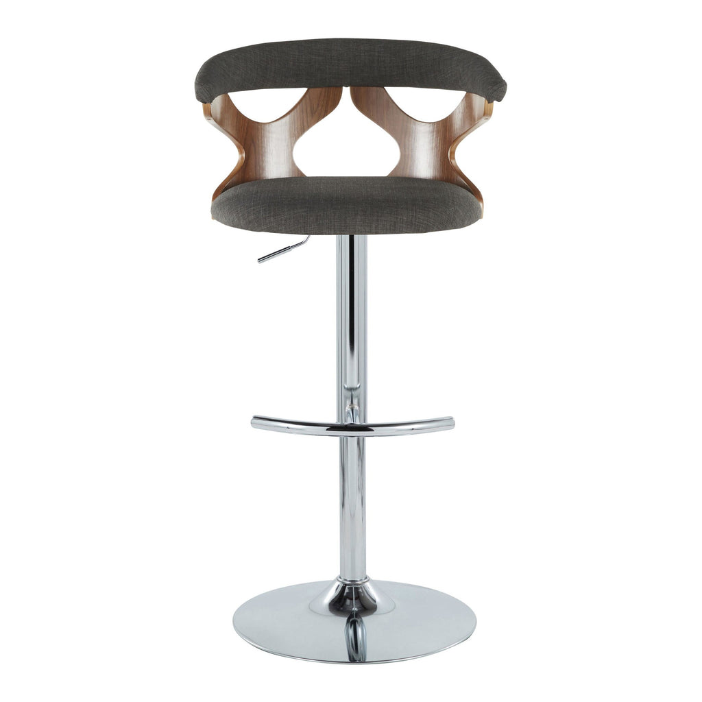 Gardenia Adjustable Barstool - Set of 2 - Chrome Metal, Walnut Wood, Charcoal Fabric