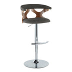 Gardenia Adjustable Barstool - Set of 2 - Chrome Metal, Walnut Wood, Charcoal Fabric