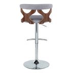 Gardenia Adjustable Barstool - Set of 2 - Chrome Metal, Walnut Wood, Light Grey Fabric