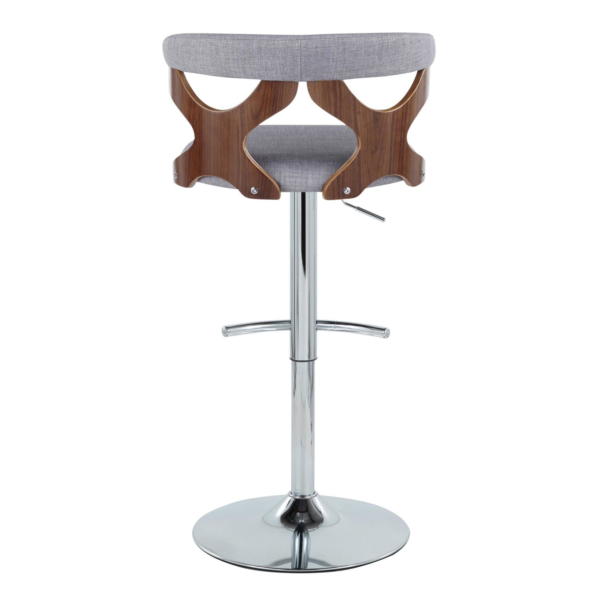 Gardenia Adjustable Barstool - Set of 2 - Chrome Metal, Walnut Wood, Light Grey Fabric