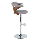 Gardenia Adjustable Barstool - Set of 2 - Chrome Metal, Walnut Wood, Light Grey Fabric