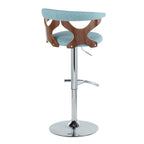Gardenia Adjustable Barstool - Set of 2 - Chrome Metal, Walnut Wood, Teal Fabric