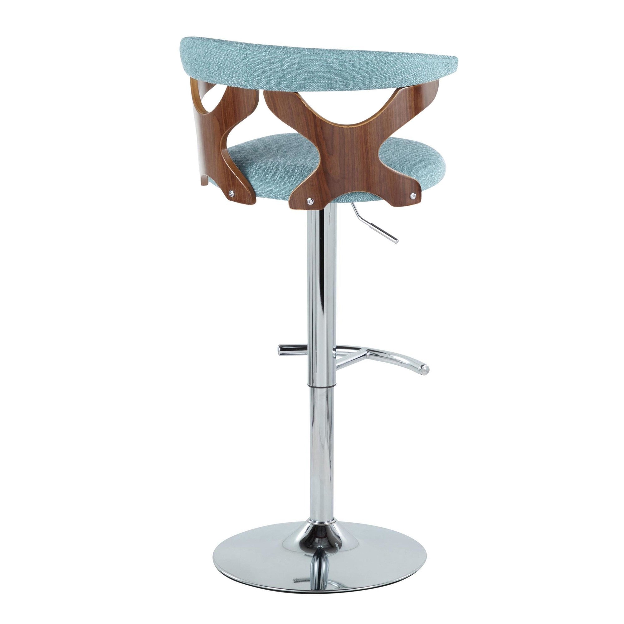 Gardenia Adjustable Barstool - Set of 2 - Chrome Metal, Walnut Wood, Teal Fabric