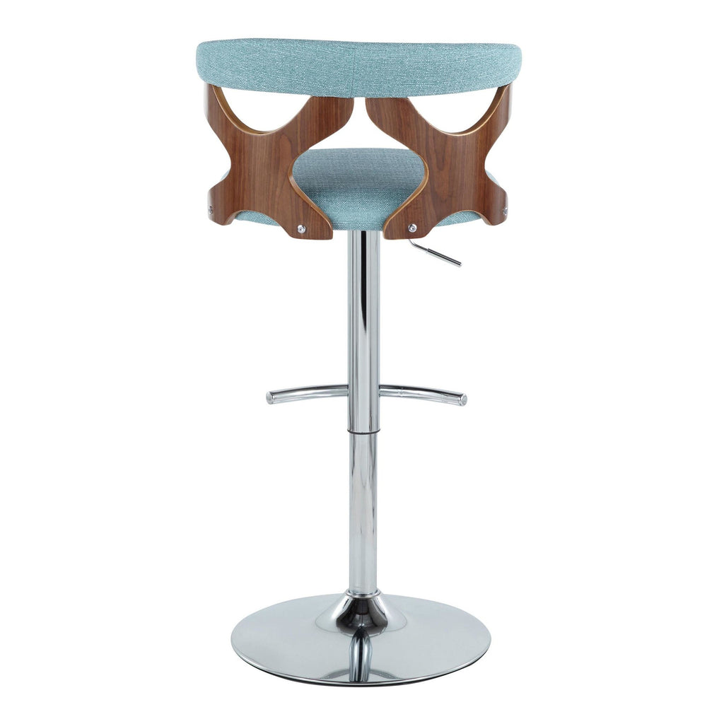 Gardenia Adjustable Barstool - Set of 2 - Chrome Metal, Walnut Wood, Teal Fabric