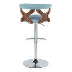 Gardenia Adjustable Barstool - Set of 2 - Chrome Metal, Walnut Wood, Teal Fabric