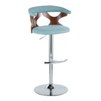 Gardenia Adjustable Barstool - Set of 2 - Chrome Metal, Walnut Wood, Teal Fabric