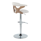 Gardenia Adjustable Barstool - Set of 2 - Chrome Metal, Whitewashed Wood, Cream Fabric