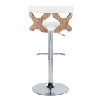 Gardenia Adjustable Barstool - Set of 2 - Chrome Metal, Whitewashed Wood, Cream Fabric