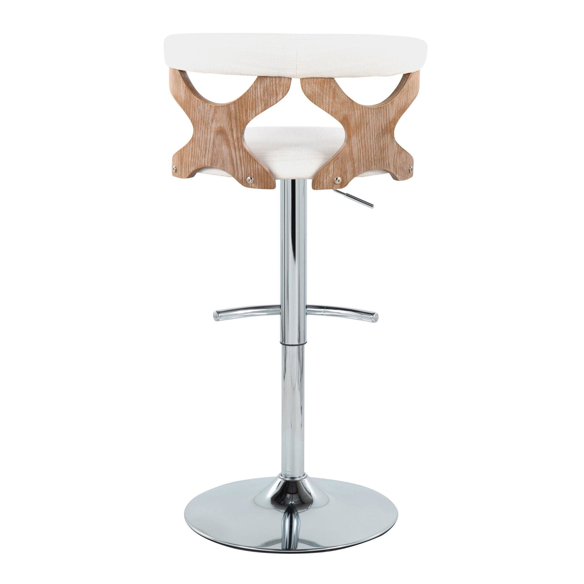 Gardenia Adjustable Barstool - Set of 2 - Chrome Metal, Whitewashed Wood, Cream Fabric