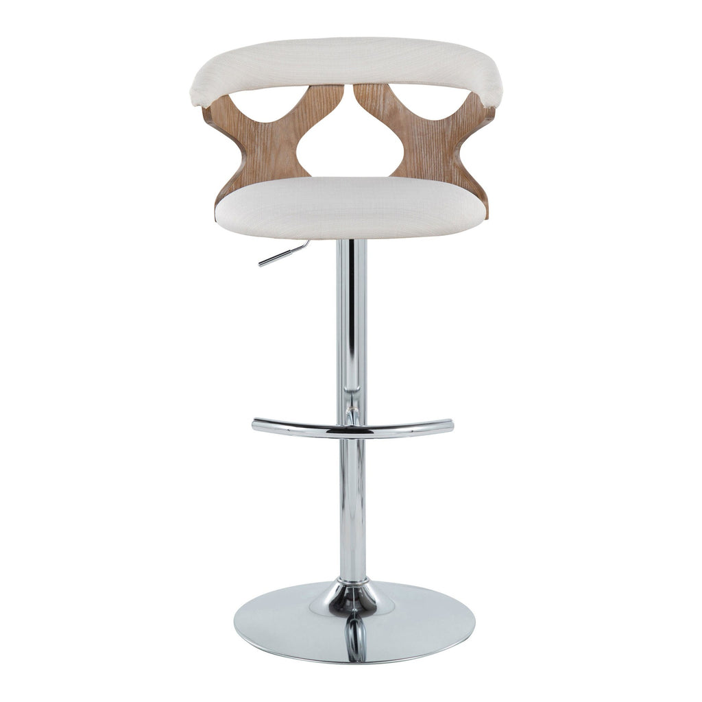 Gardenia Adjustable Barstool - Set of 2 - Chrome Metal, Whitewashed Wood, Cream Fabric