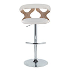 Gardenia Adjustable Barstool - Set of 2 - Chrome Metal, Whitewashed Wood, Cream Fabric