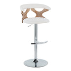 Gardenia Adjustable Barstool - Set of 2 - Chrome Metal, Whitewashed Wood, Cream Fabric
