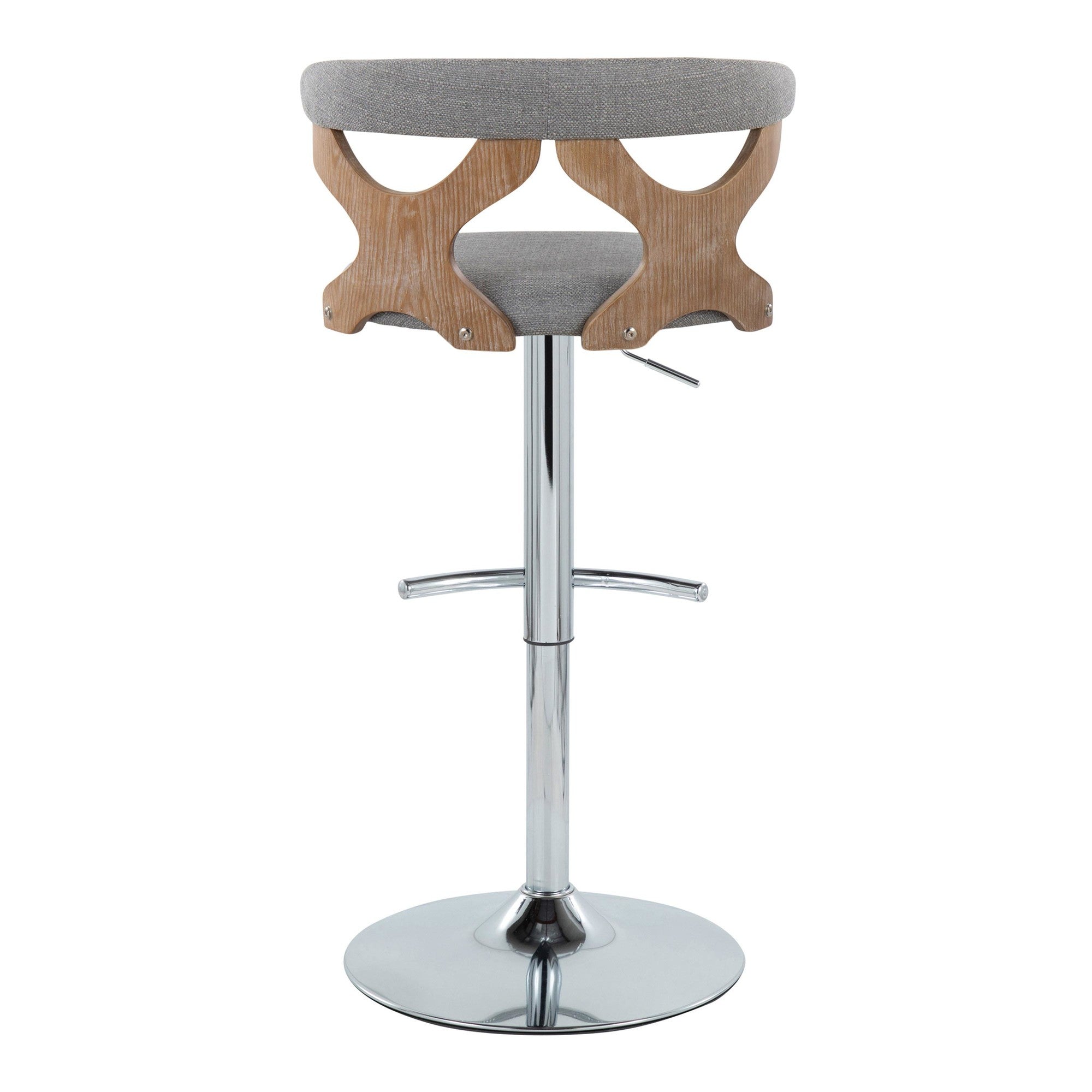 Gardenia Adjustable Barstool - Set of 2 - Chrome Metal, Whitewashed Wood, Oat Fabric