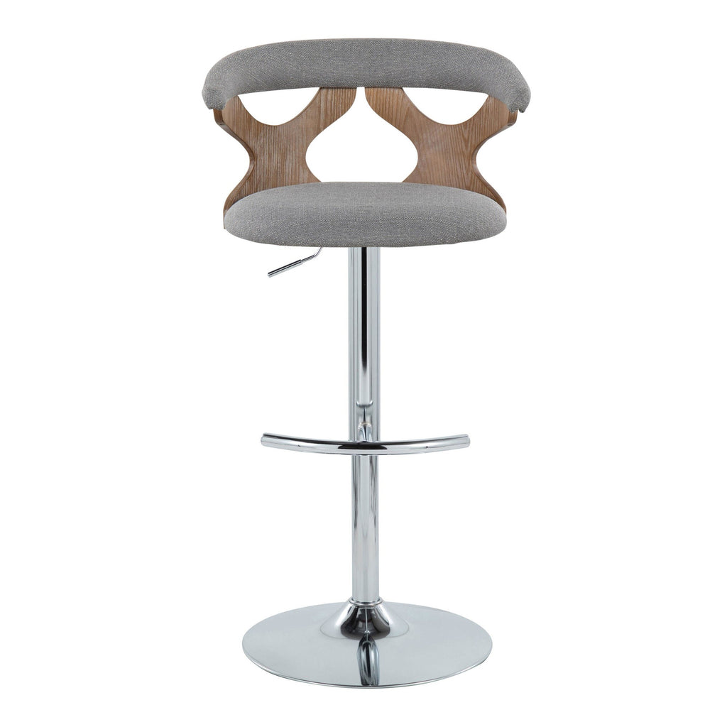 Gardenia Adjustable Barstool - Set of 2 - Chrome Metal, Whitewashed Wood, Oat Fabric