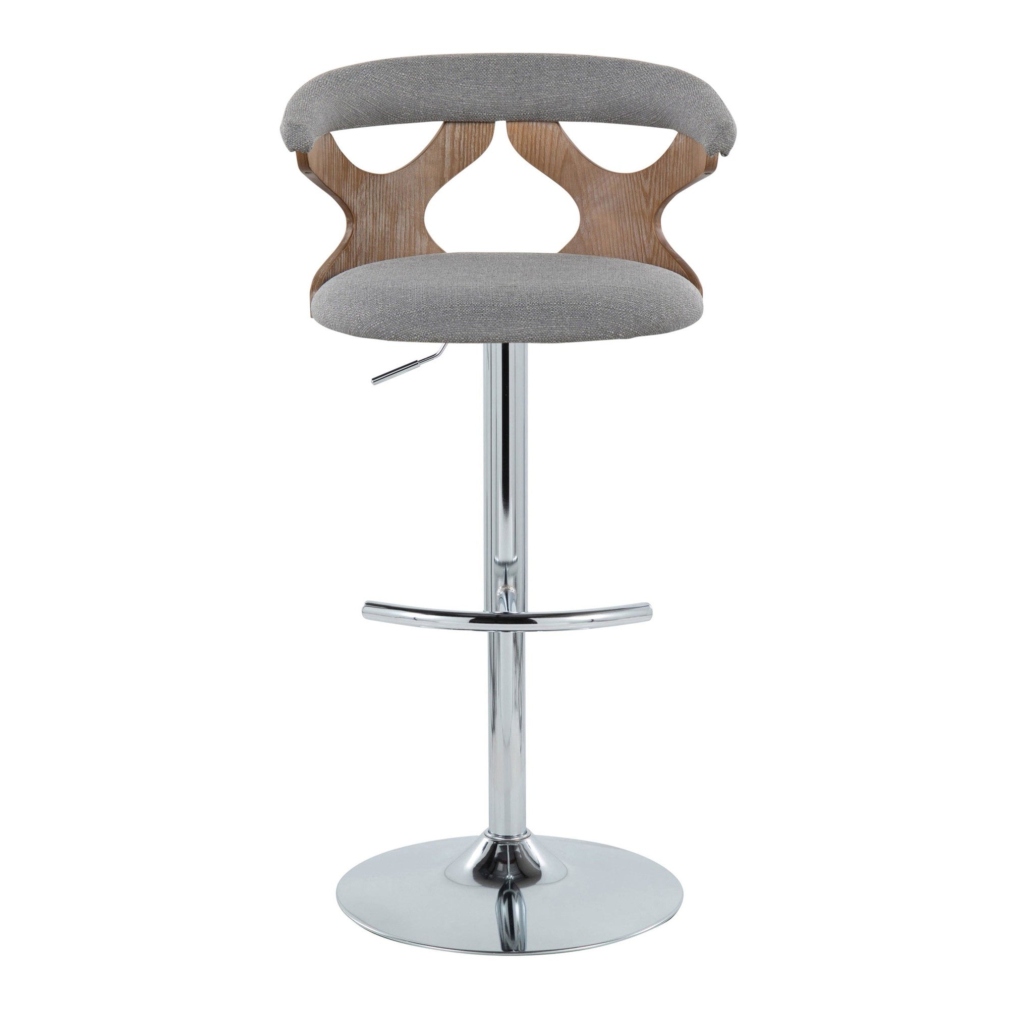 Gardenia Adjustable Barstool - Set of 2 - Chrome Metal, Whitewashed Wood, Oat Fabric