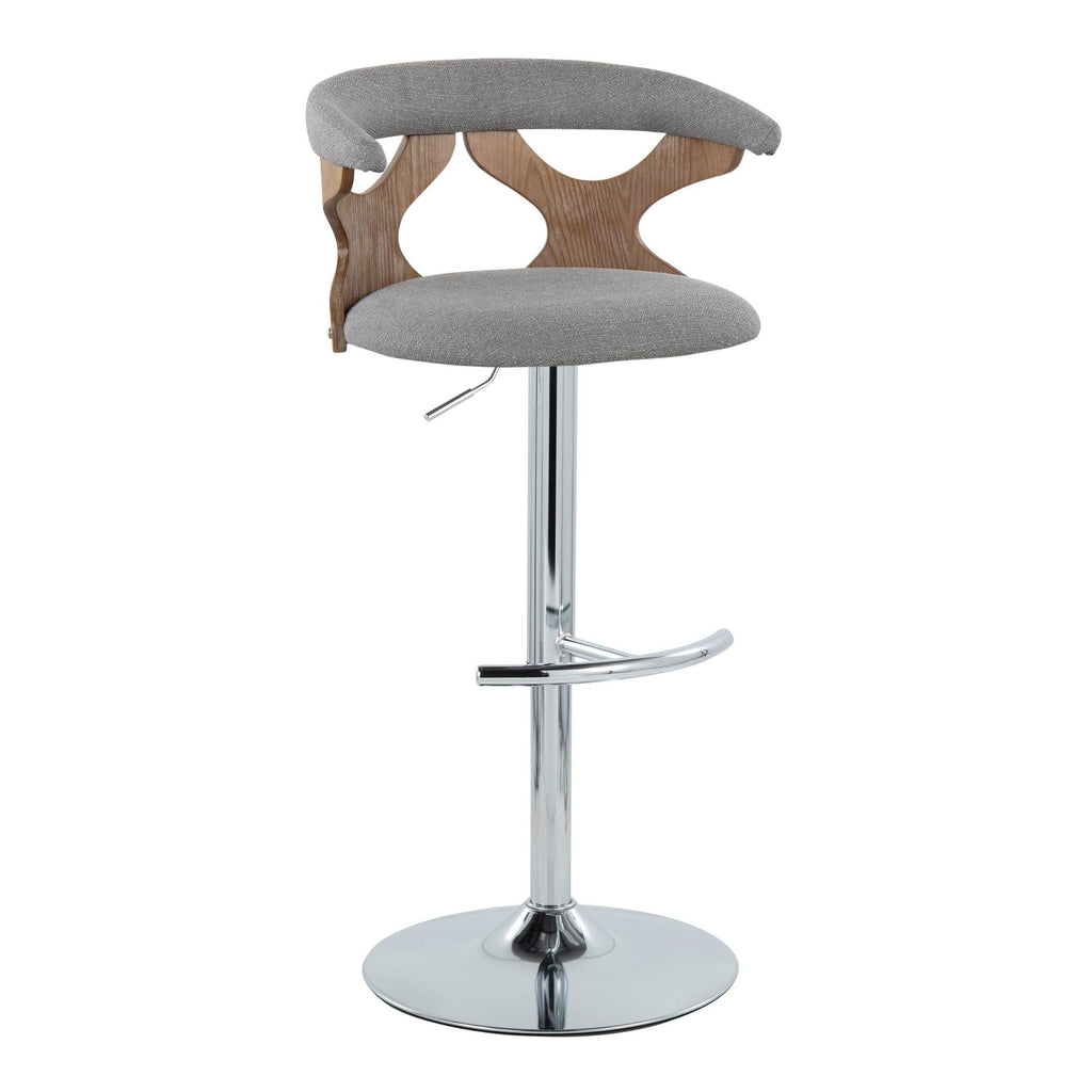 Gardenia Adjustable Barstool - Set of 2 - Chrome Metal, Whitewashed Wood, Oat Fabric