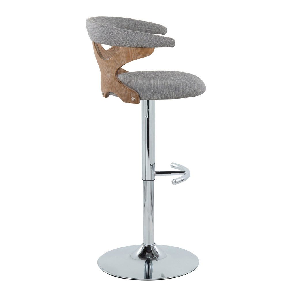 Gardenia Adjustable Barstool - Set of 2 - Chrome Metal, Whitewashed Wood, Oat Fabric