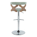 Gardenia Adjustable Barstool - Set of 2 - Chrome Metal, Whitewashed Wood, Seafoam Green Fabric