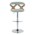 Gardenia Adjustable Barstool - Set of 2 - Chrome Metal, Whitewashed Wood, Seafoam Green Fabric