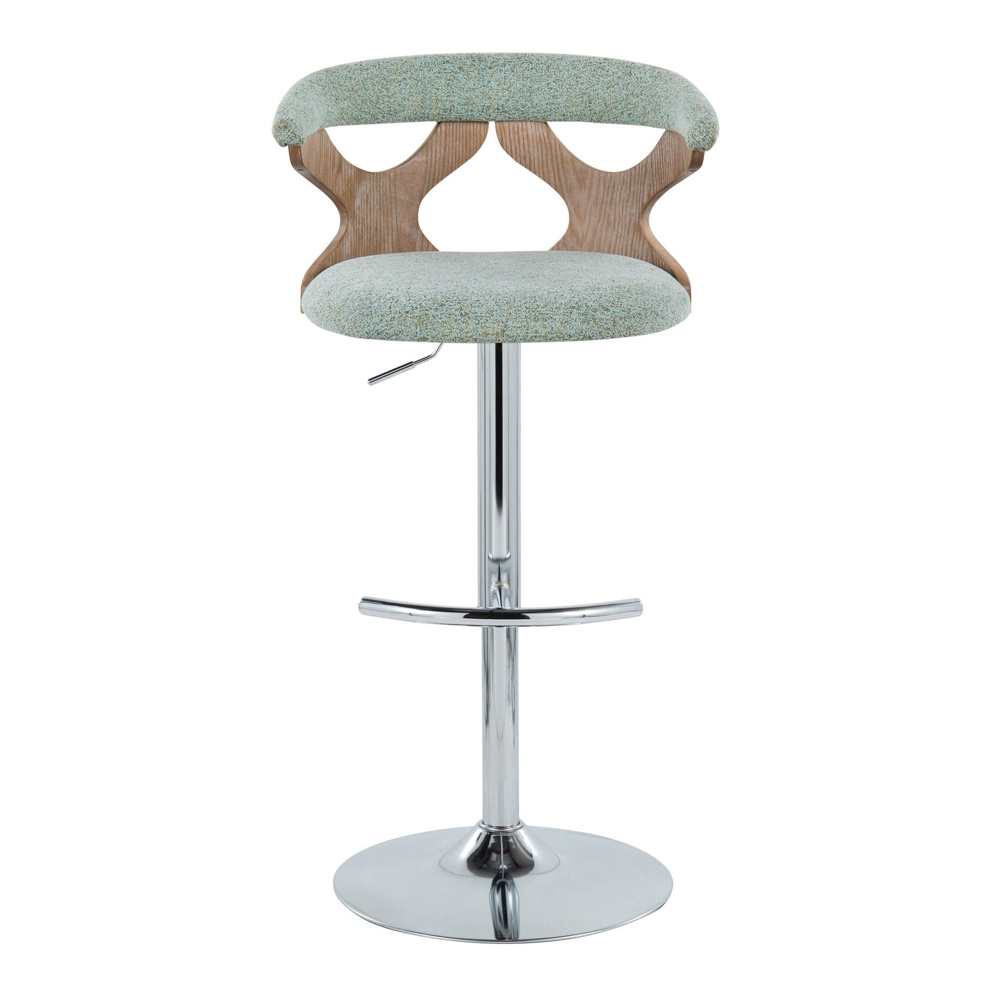 Gardenia Adjustable Barstool - Set of 2 - Chrome Metal, Whitewashed Wood, Seafoam Green Fabric
