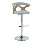 Gardenia Adjustable Barstool - Set of 2 - Chrome Metal, Whitewashed Wood, Seafoam Green Fabric