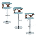 Gardenia Adjustable Barstool - Set of 3 - Chrome Metal, Walnut Wood, Teal Fabric