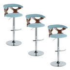 Gardenia Adjustable Barstool - Set of 3 - Chrome Metal, Walnut Wood, Teal Fabric