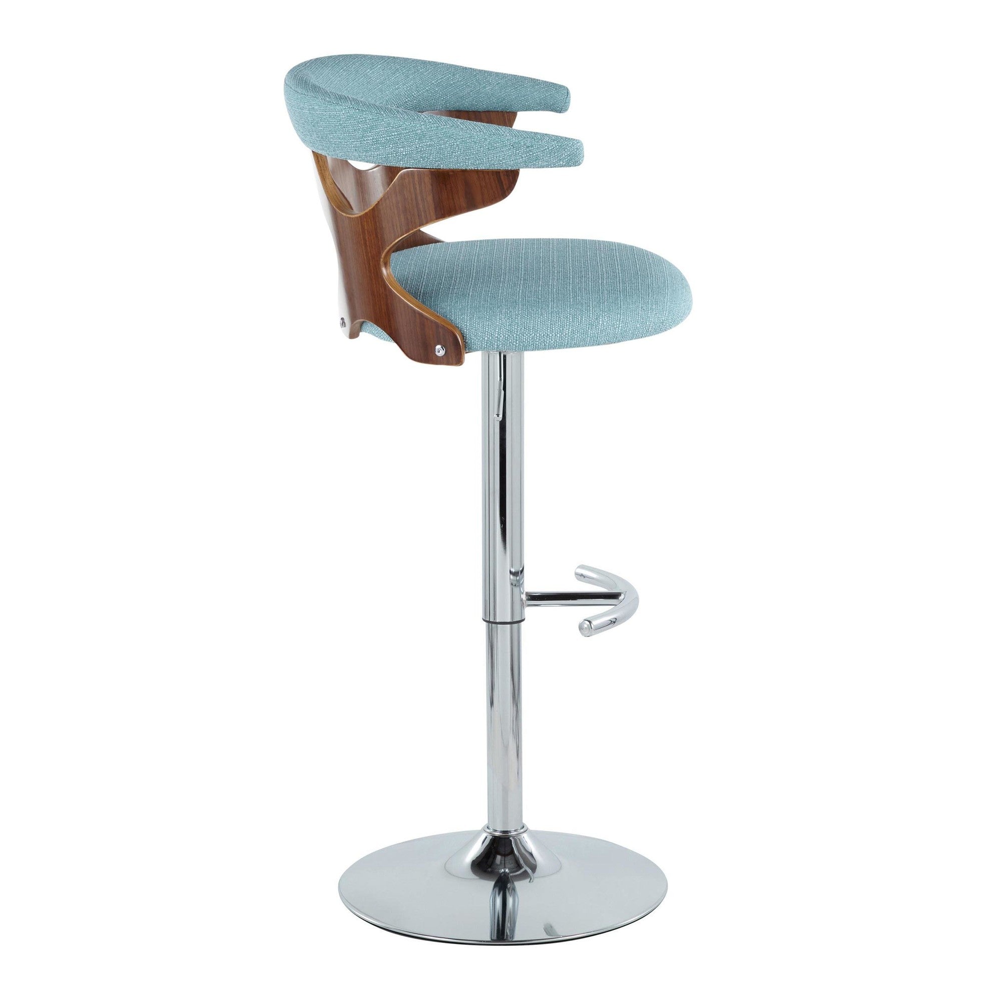 Gardenia Adjustable Barstool - Set of 3 - Chrome Metal, Walnut Wood, Teal Fabric