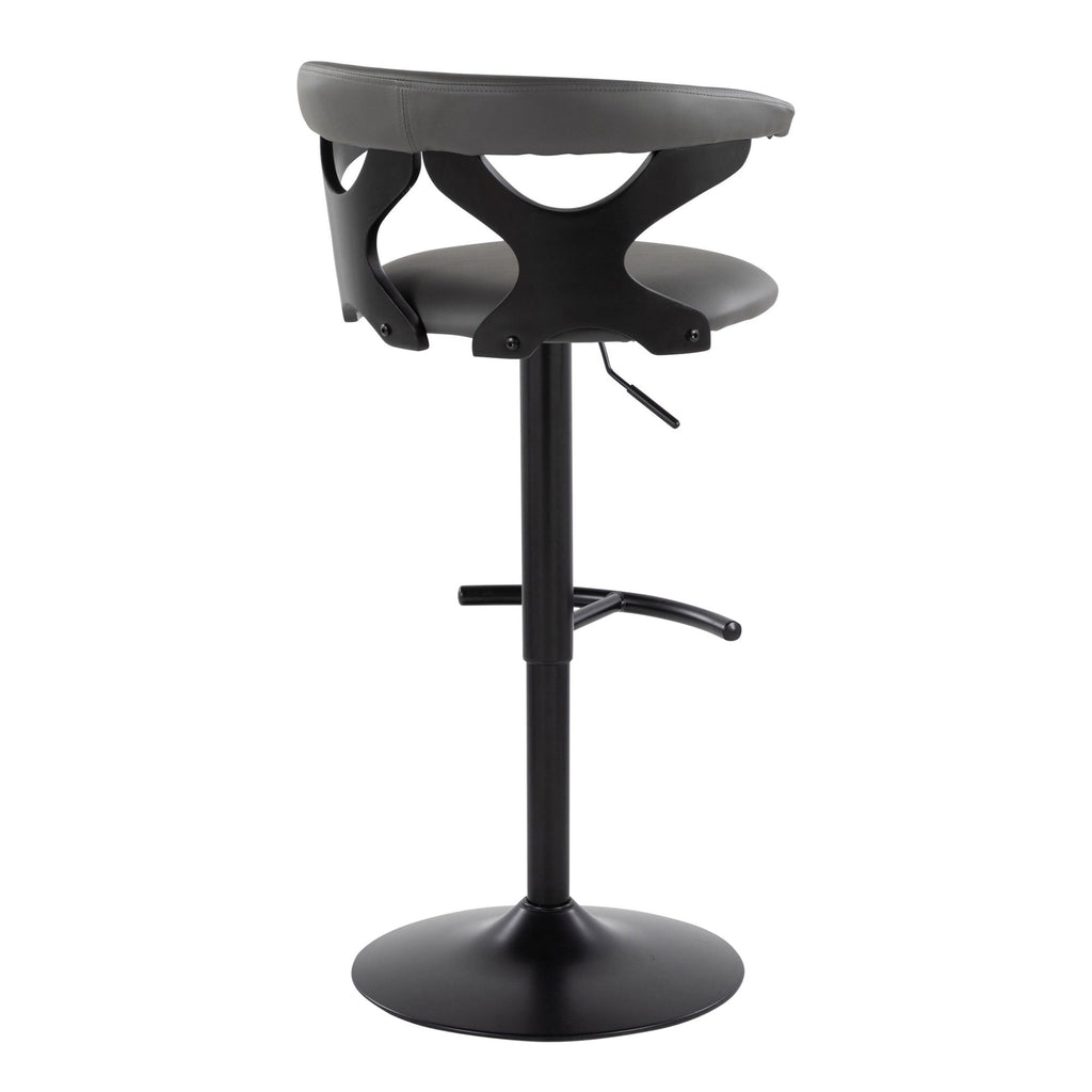Gardenia Adjustable Barstool - Set of 2 - Black Wood, Black Metal, Grey PU