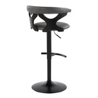 Gardenia Adjustable Barstool - Set of 2 - Black Wood, Black Metal, Grey PU