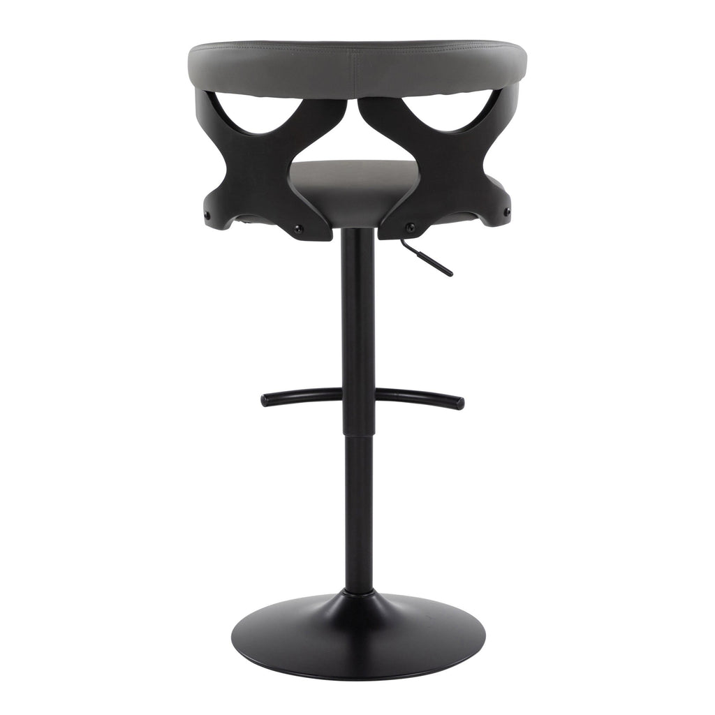 Gardenia Adjustable Barstool - Set of 2 - Black Wood, Black Metal, Grey PU