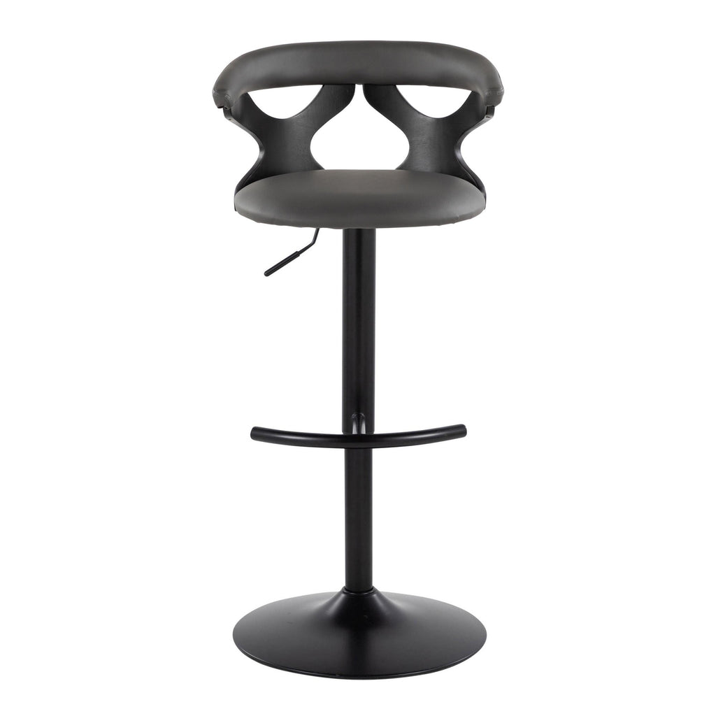 Gardenia Adjustable Barstool - Set of 2 - Black Wood, Black Metal, Grey PU