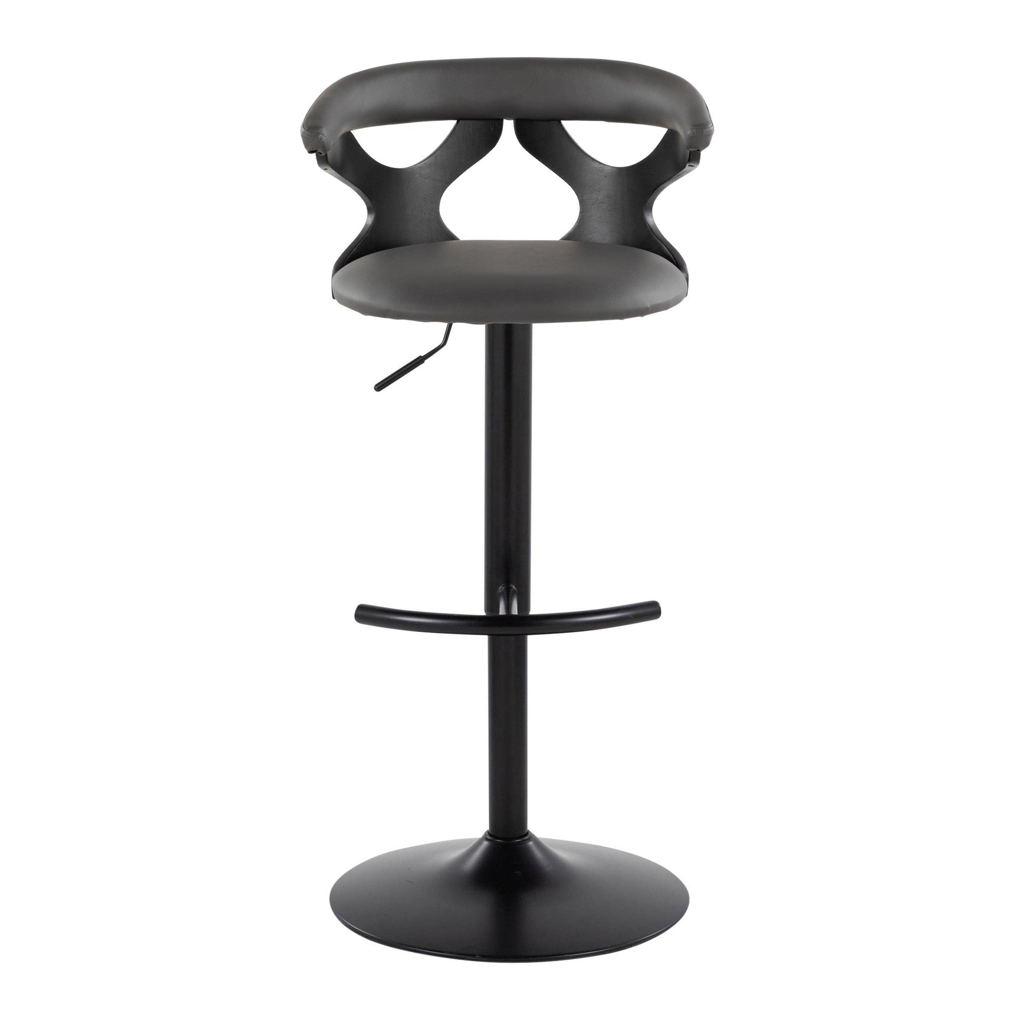Gardenia Adjustable Barstool - Set of 2 - Black Wood, Black Metal, Grey PU