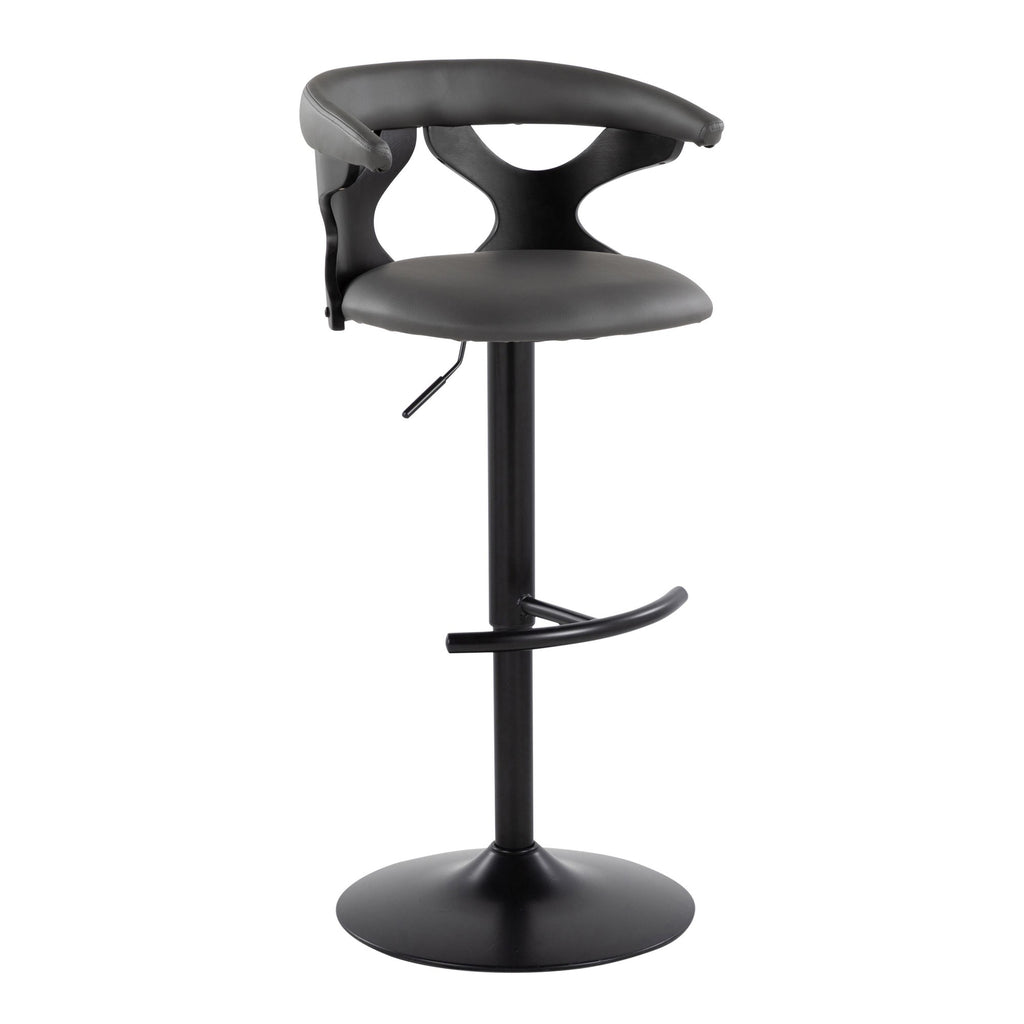 Gardenia Adjustable Barstool - Set of 2 - Black Wood, Black Metal, Grey PU