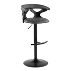 Gardenia Adjustable Barstool - Set of 2 - Black Wood, Black Metal, Grey PU