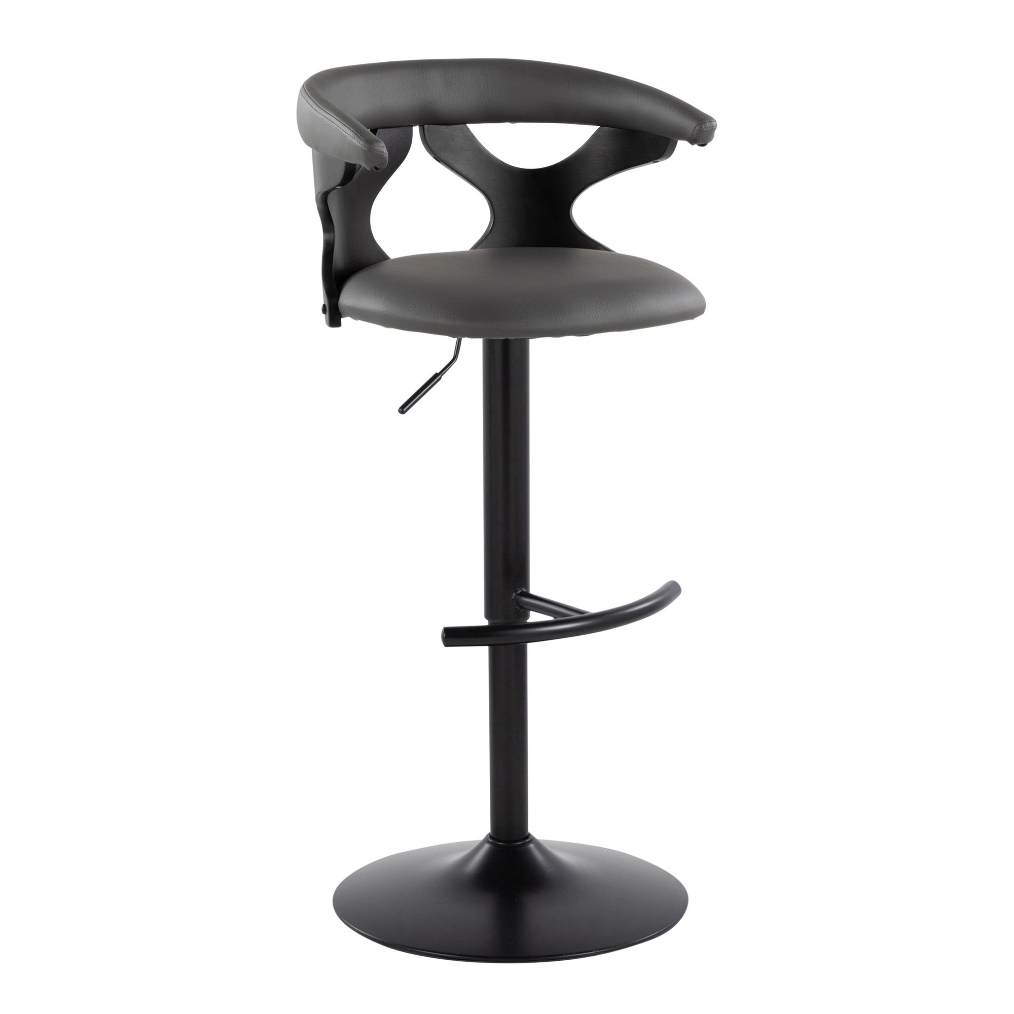 Gardenia Adjustable Barstool - Set of 2 - Black Wood, Black Metal, Grey PU