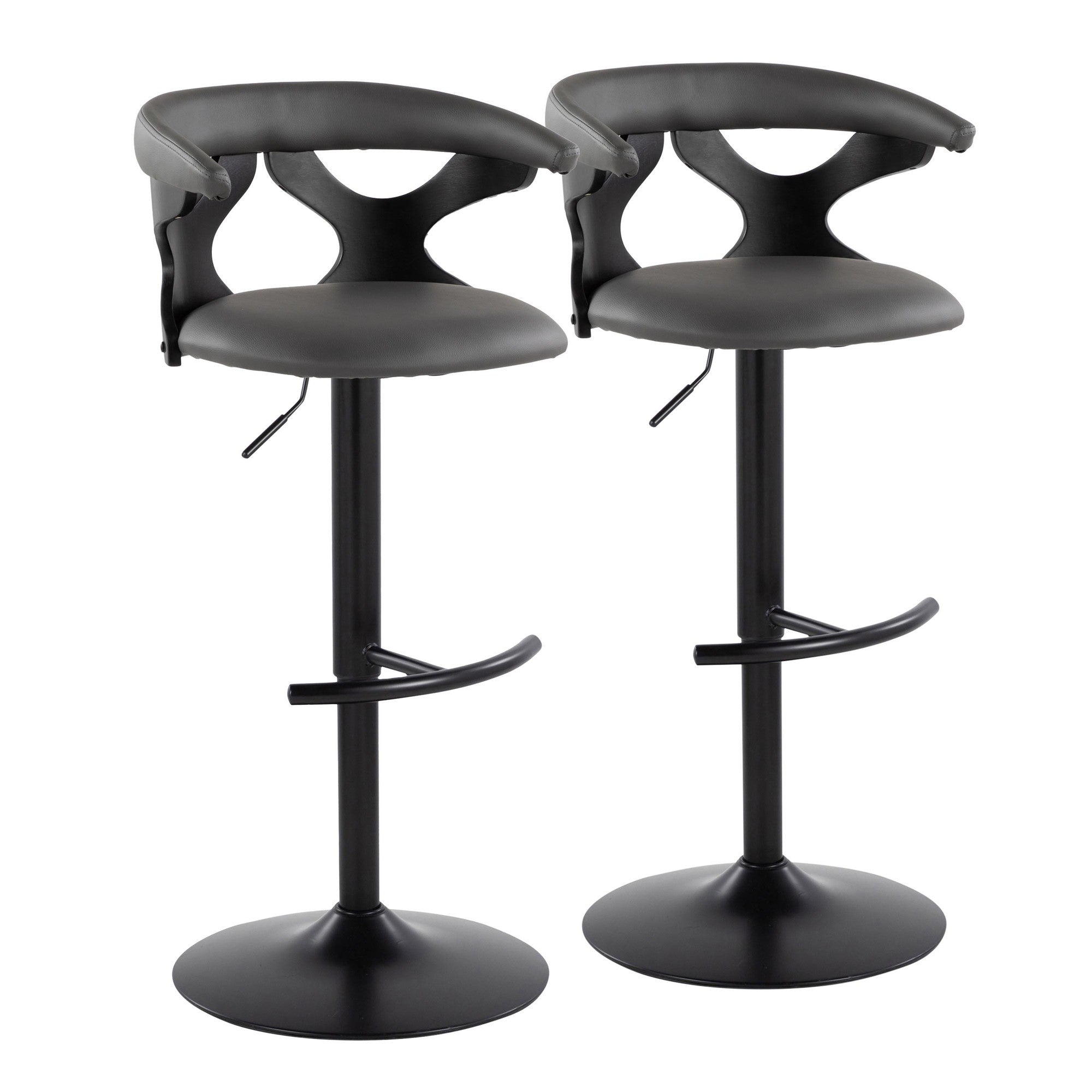 Gardenia Adjustable Barstool - Set of 2 - Black Wood, Black Metal, Grey PU