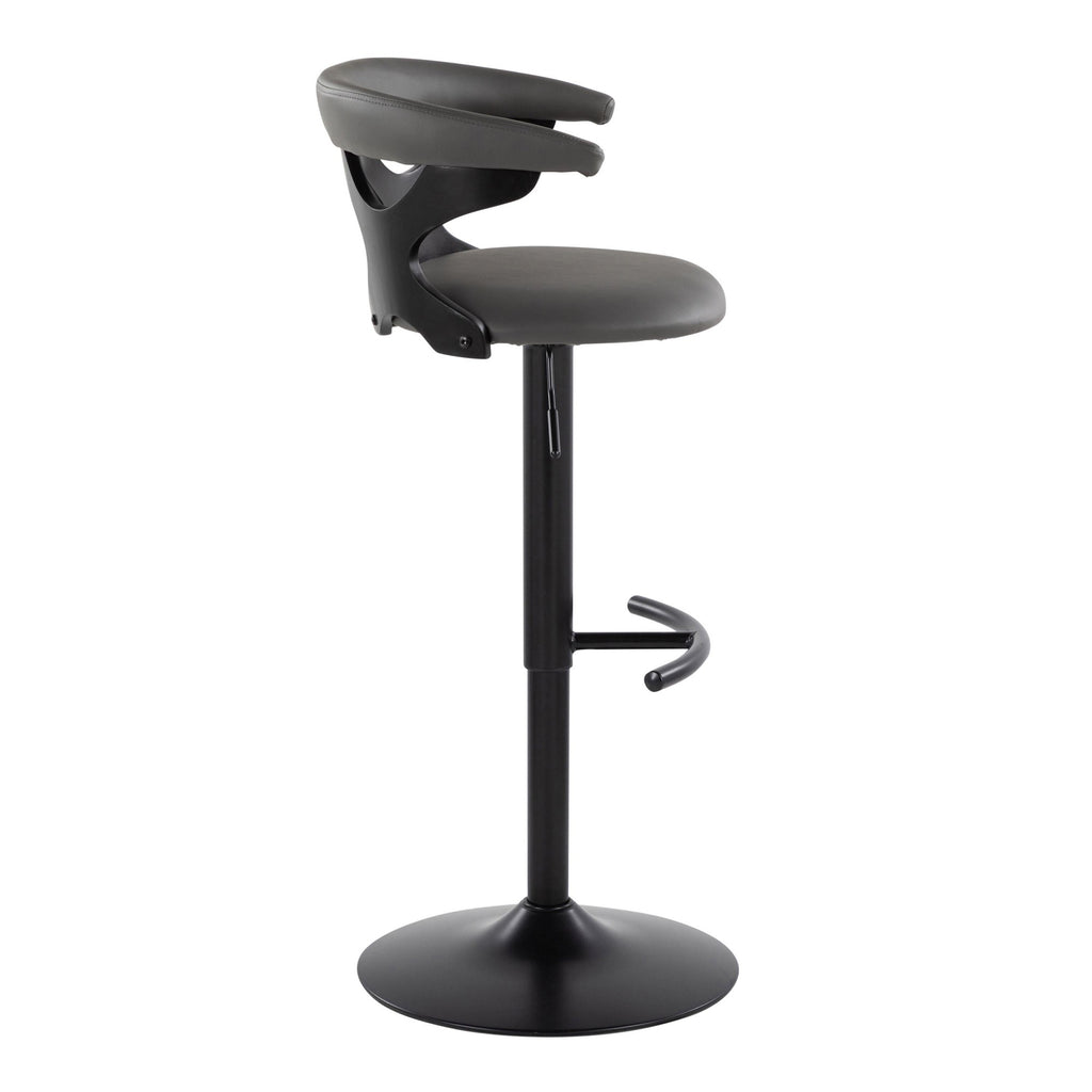 Gardenia Adjustable Barstool - Set of 2 - Black Wood, Black Metal, Grey PU
