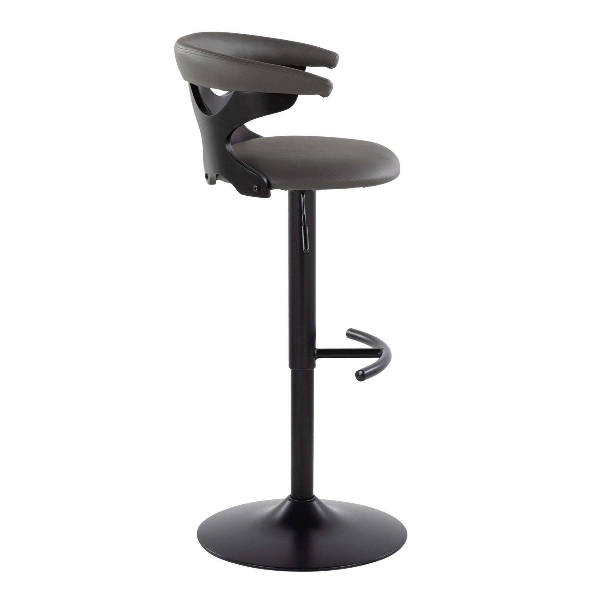 Gardenia Adjustable Barstool - Set of 2 - Black Wood, Black Metal, Grey PU