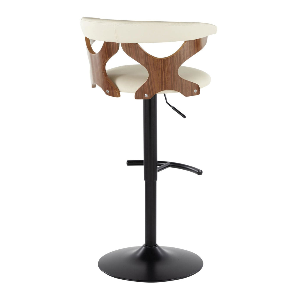 Gardenia Adjustable Barstool - Set of 2 - Black Metal, Walnut Wood, Cream PU